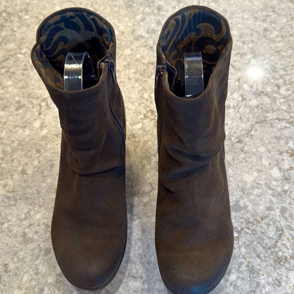 FLY LONDON SUEDE/LEATHER ANKLE BOOTS 7.5/8 BROWN OLIVE
